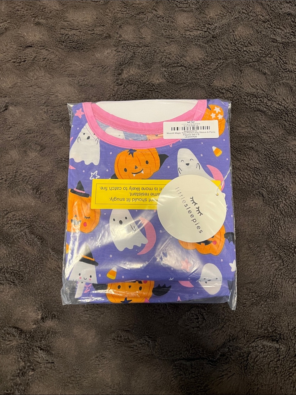 Little Sleepies Purple Pumpkin & Ghost Halloween Kids Pajama Top